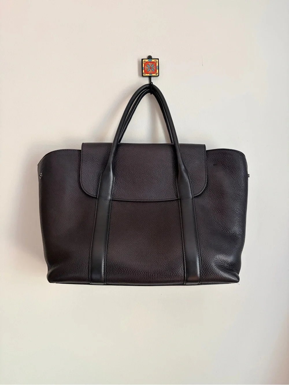 Cuyana Trapeze Black Leather Satchel Bag